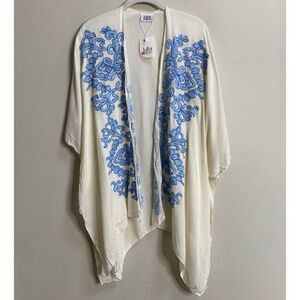 Lulla Collection By Bindya Embroidered Open Front Kimono Swim Cover One Size